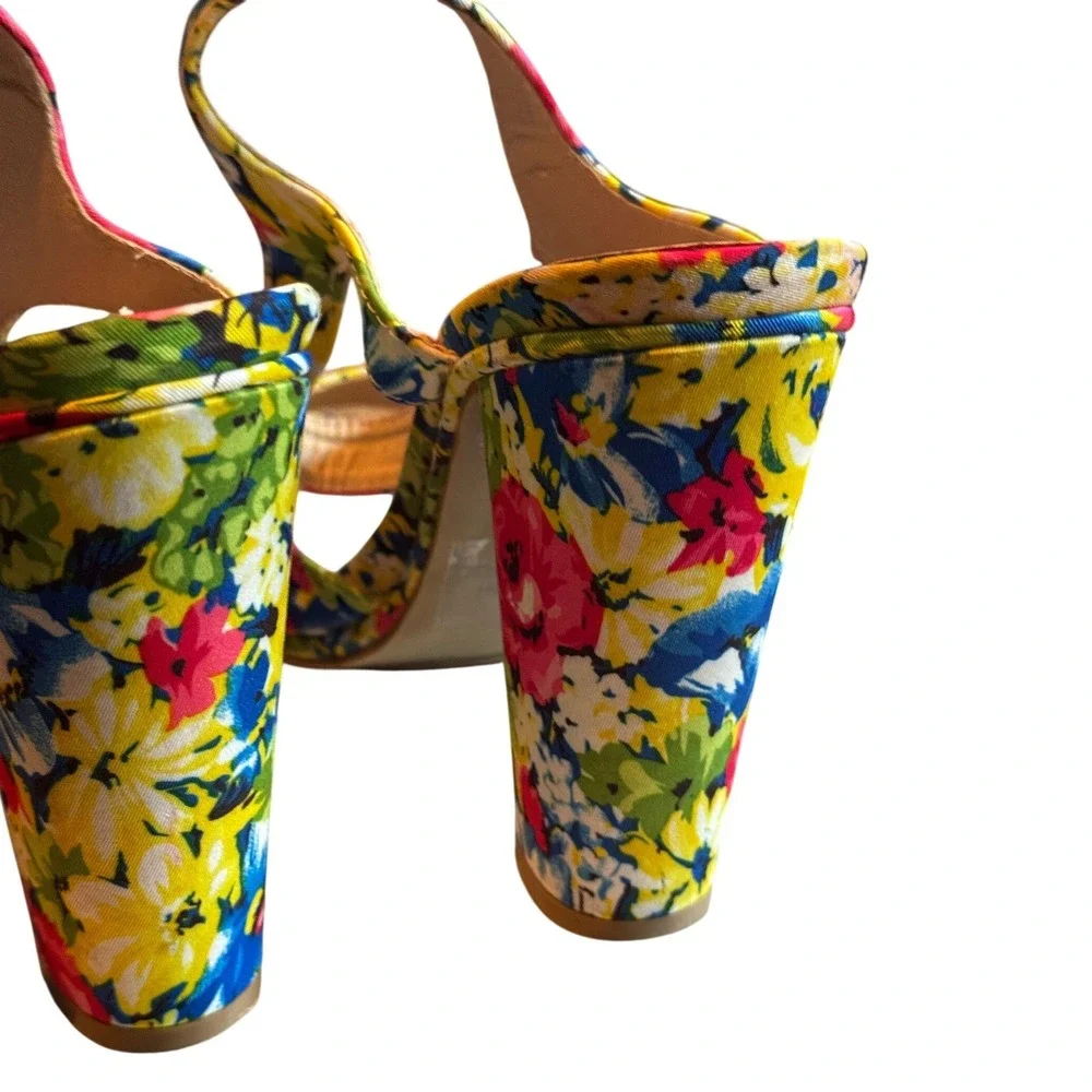 C. Labelle Floral Block Heel Sandals 8.5‎ Multicolor Platform Ankle Strap Retro